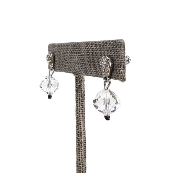 Swarovski Rhinestone Earrings Silver Tone Pave and Clear Crystal Bead Dangle - Picture 9 of 9
